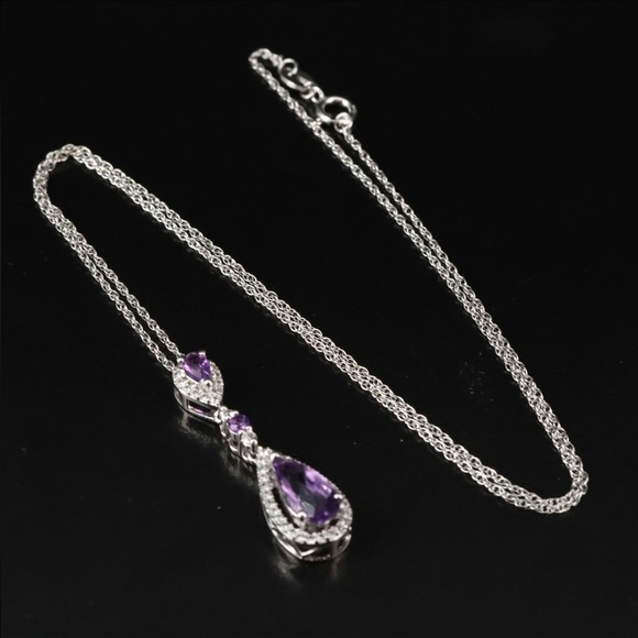Sterling amethyst and white sapphire pendant necklace - Picture 3 of 4